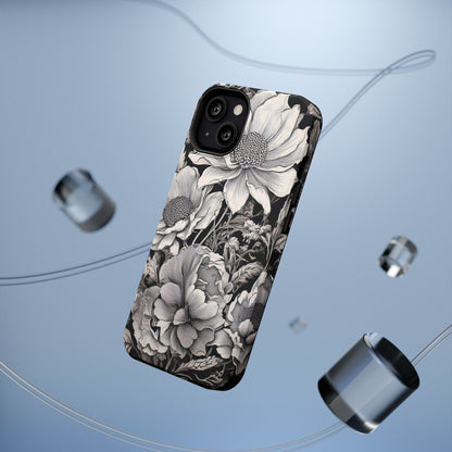 Black & White Floral Retro Phone Case, Phone Cover For iPhone 16 and More - Samsung S Series - Tough Case, Girly Phone Case Unique Gifts