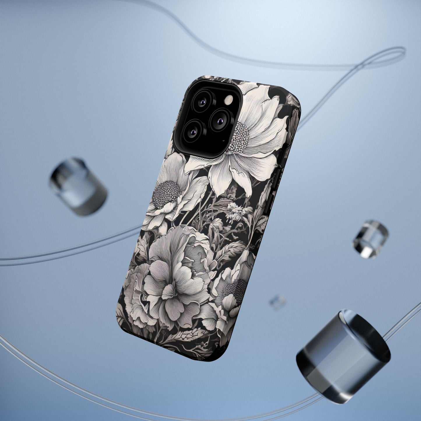 Black & White Floral Retro Phone Case, Phone Cover For iPhone 16 and More - Samsung S Series - Tough Case, Girly Phone Case Unique Gifts