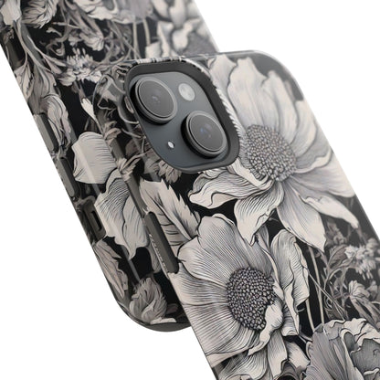 Black & White Floral Retro Phone Case, Phone Cover For iPhone 16 and More - Samsung S Series - Tough Case, Girly Phone Case Unique Gifts