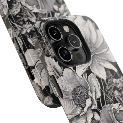 Black & White Floral Retro Phone Case, Phone Cover For iPhone 16 and More - Samsung S Series - Tough Case, Girly Phone Case Unique Gifts