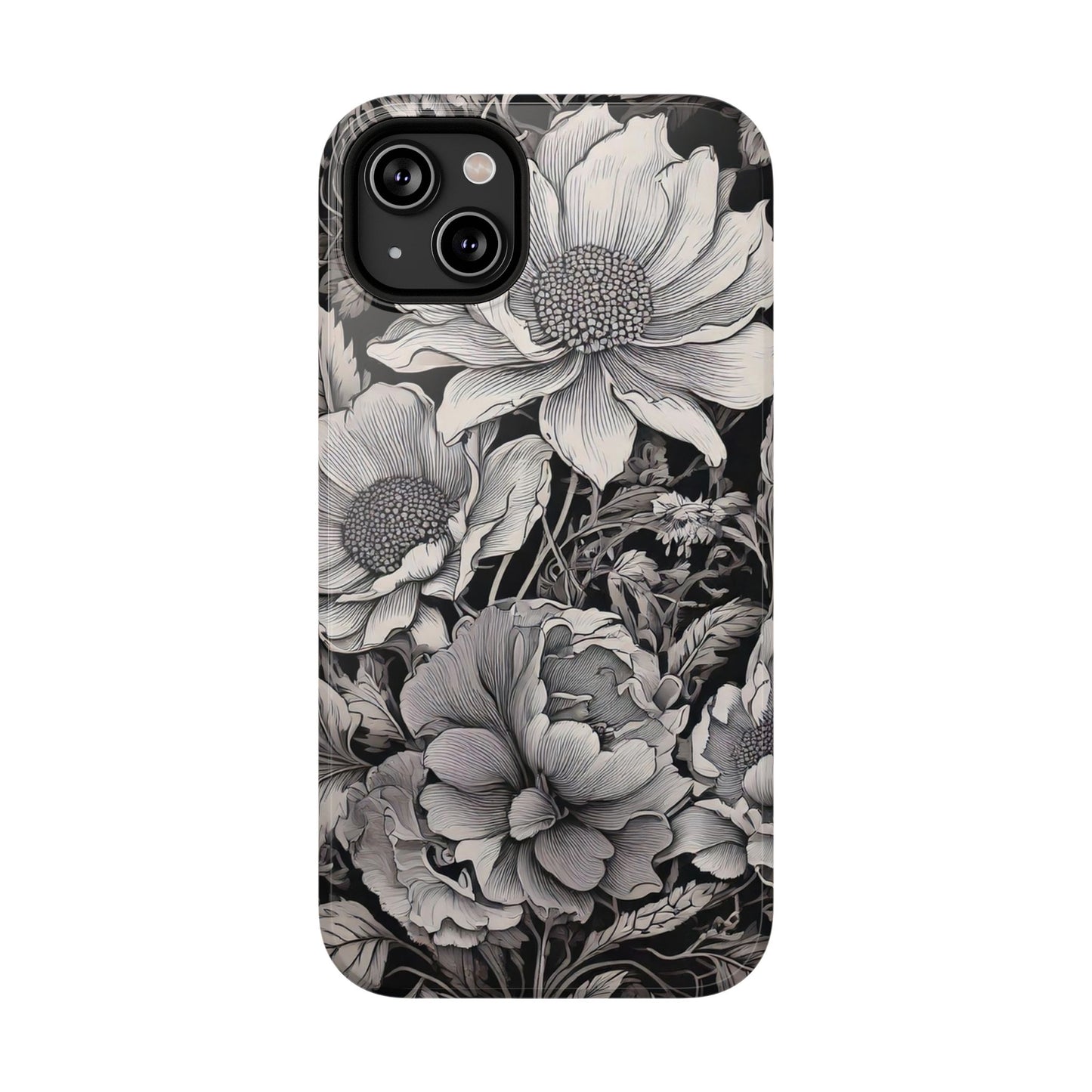 Black & White Floral Retro Phone Case, Phone Cover For iPhone 16 and More - Samsung S Series - Tough Case, Girly Phone Case Unique Gifts