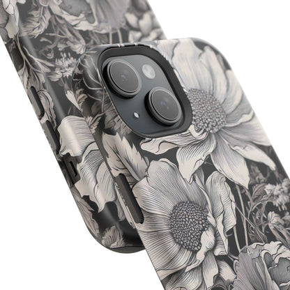 Black & White Floral Retro Phone Case, Phone Cover For iPhone 16 and More - Samsung S Series - Tough Case, Girly Phone Case Unique Gifts