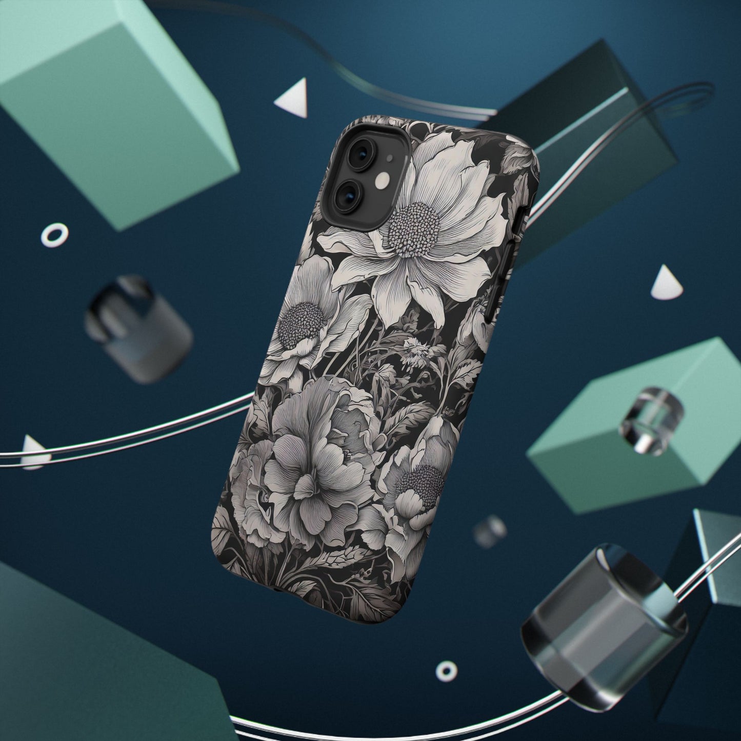 Black & White Floral Retro Phone Case, Phone Cover For iPhone 16 and More - Samsung S Series - Tough Case, Girly Phone Case Unique Gifts