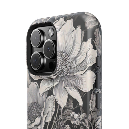 Black & White Floral Retro Phone Case, Phone Cover For iPhone 16 and More - Samsung S Series - Tough Case, Girly Phone Case Unique Gifts