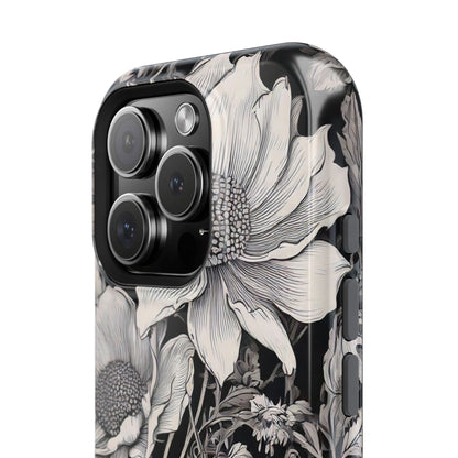 Black & White Floral Retro Phone Case, Phone Cover For iPhone 16 and More - Samsung S Series - Tough Case, Girly Phone Case Unique Gifts