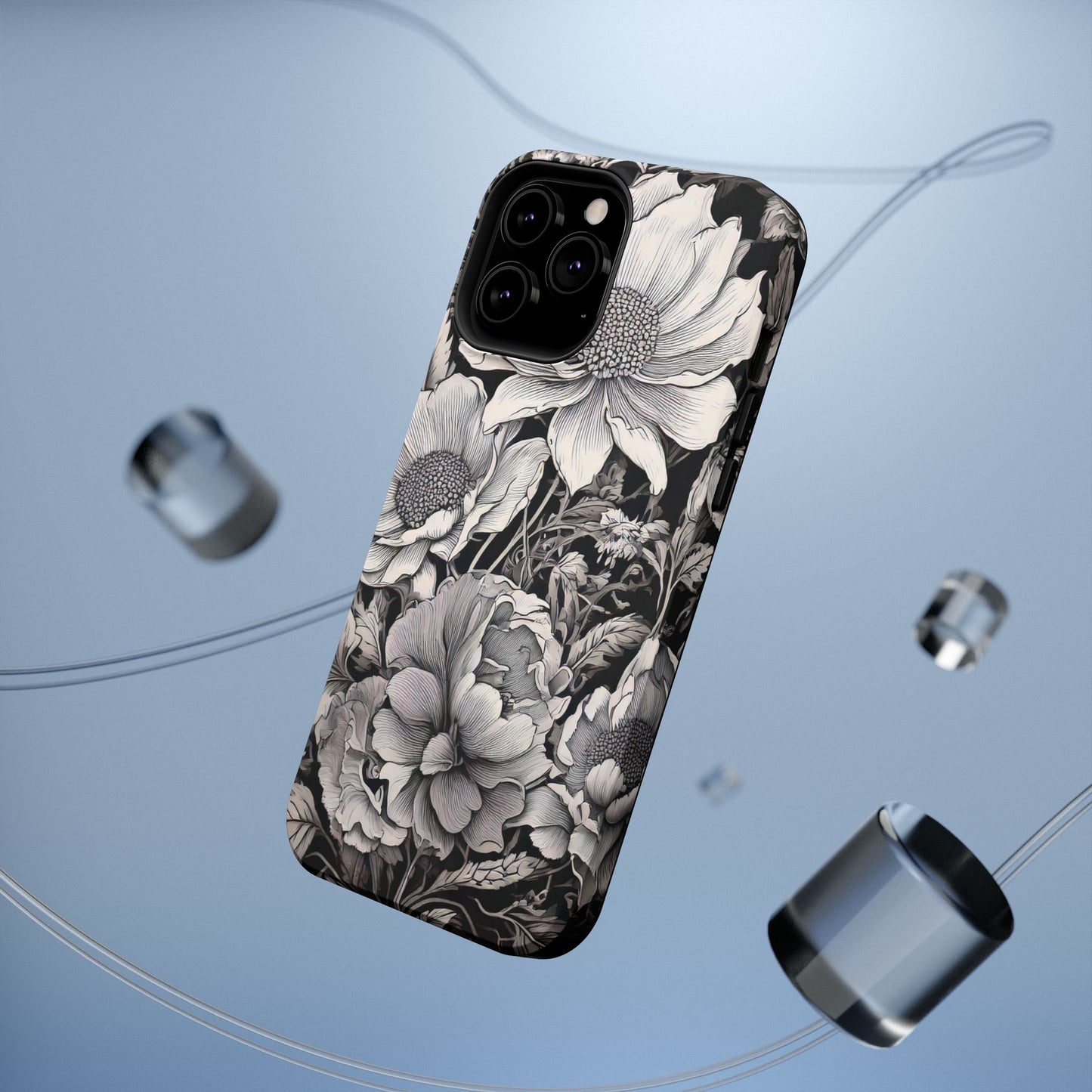 Black & White Floral Retro Phone Case, Phone Cover For iPhone 16 and More - Samsung S Series - Tough Case, Girly Phone Case Unique Gifts