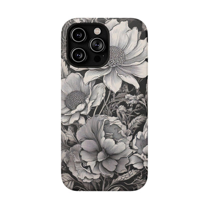 Black & White Floral Retro Phone Case, Phone Cover For iPhone 16 and More - Samsung S Series - Tough Case, Girly Phone Case Unique Gifts