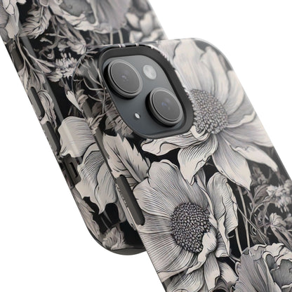 Black & White Floral Retro Phone Case, Phone Cover For iPhone 16 and More - Samsung S Series - Tough Case, Girly Phone Case Unique Gifts