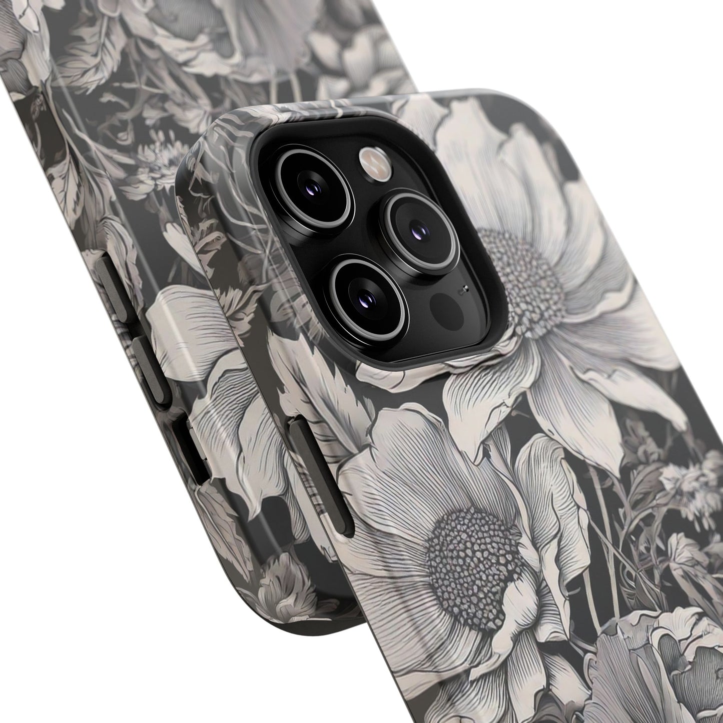 Black & White Floral Retro Phone Case, Phone Cover For iPhone 16 and More - Samsung S Series - Tough Case, Girly Phone Case Unique Gifts