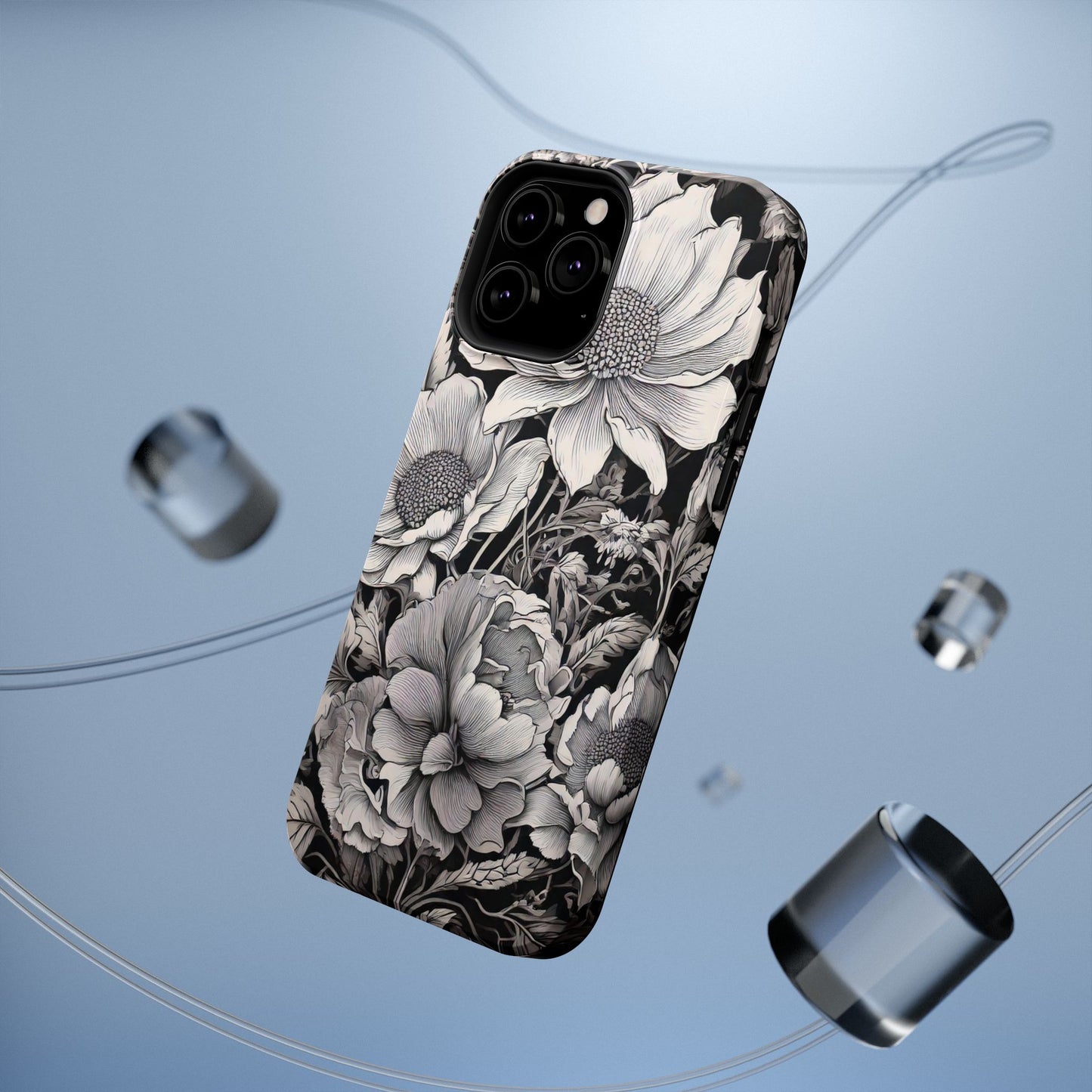 Black & White Floral Retro Phone Case, Phone Cover For iPhone 16 and More - Samsung S Series - Tough Case, Girly Phone Case Unique Gifts