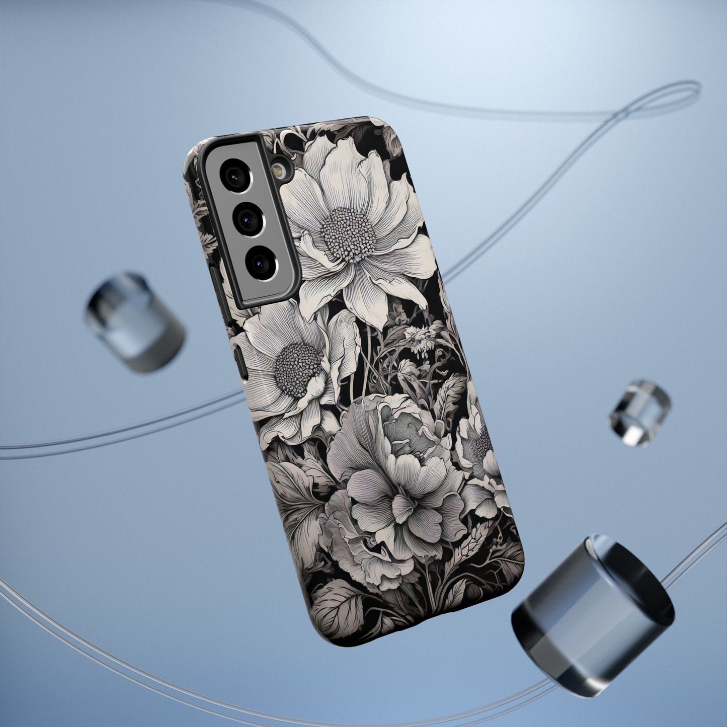 Black & White Floral Retro Phone Case, Phone Cover For iPhone 16 and More - Samsung S Series - Tough Case, Girly Phone Case Unique Gifts