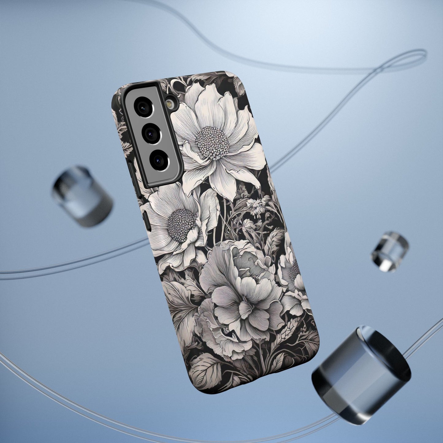 Black & White Floral Retro Phone Case, Phone Cover For iPhone 16 and More - Samsung S Series - Tough Case, Girly Phone Case Unique Gifts