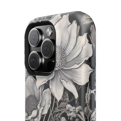 Black & White Floral Retro Phone Case, Phone Cover For iPhone 16 and More - Samsung S Series - Tough Case, Girly Phone Case Unique Gifts