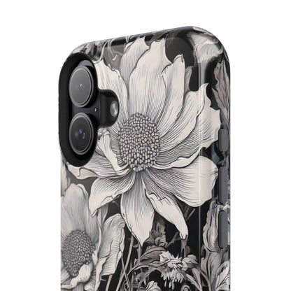 Black & White Floral Retro Phone Case, Phone Cover For iPhone 16 and More - Samsung S Series - Tough Case, Girly Phone Case Unique Gifts