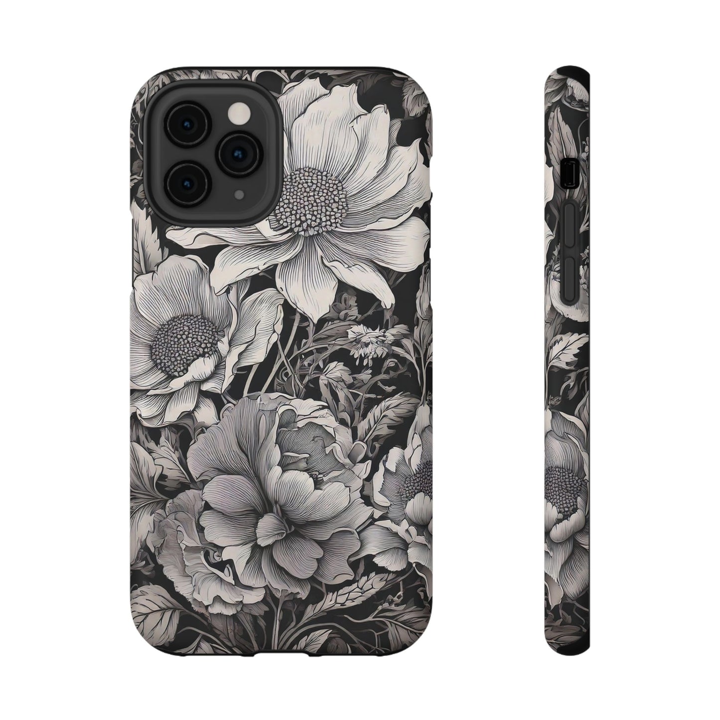 Black & White Floral Retro Phone Case, Phone Cover For iPhone 16 and More - Samsung S Series - Tough Case, Girly Phone Case Unique Gifts