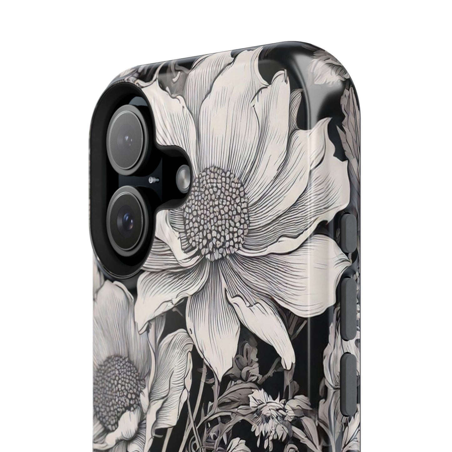 Black & White Floral Retro Phone Case, Phone Cover For iPhone 16 and More - Samsung S Series - Tough Case, Girly Phone Case Unique Gifts