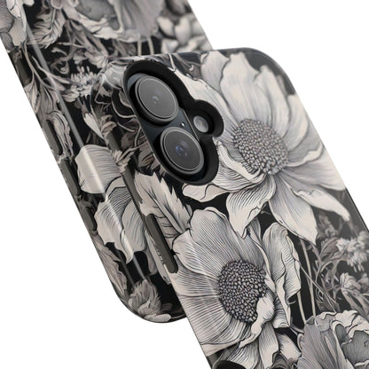 Black & White Floral Retro Phone Case, Phone Cover For iPhone 16 and More - Samsung S Series - Tough Case, Girly Phone Case Unique Gifts