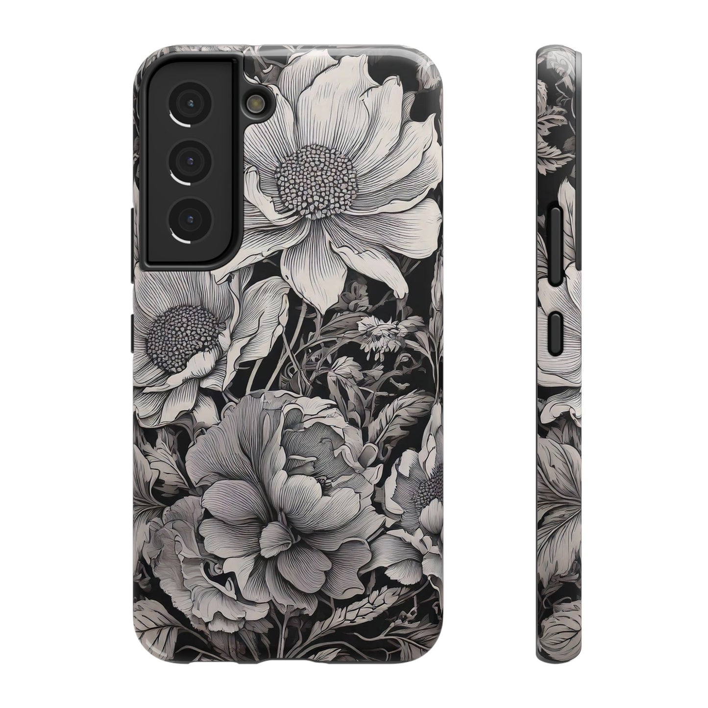 Black & White Floral Retro Phone Case, Phone Cover For iPhone 16 and More - Samsung S Series - Tough Case, Girly Phone Case Unique Gifts