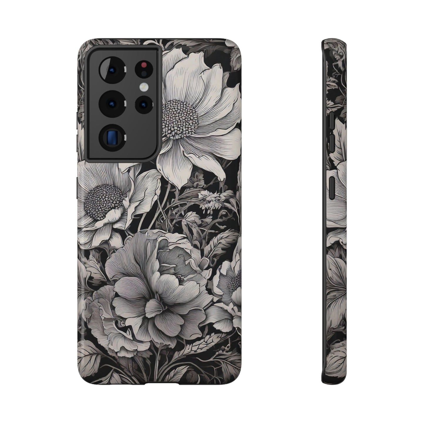 Black & White Floral Retro Phone Case, Phone Cover For iPhone 16 and More - Samsung S Series - Tough Case, Girly Phone Case Unique Gifts