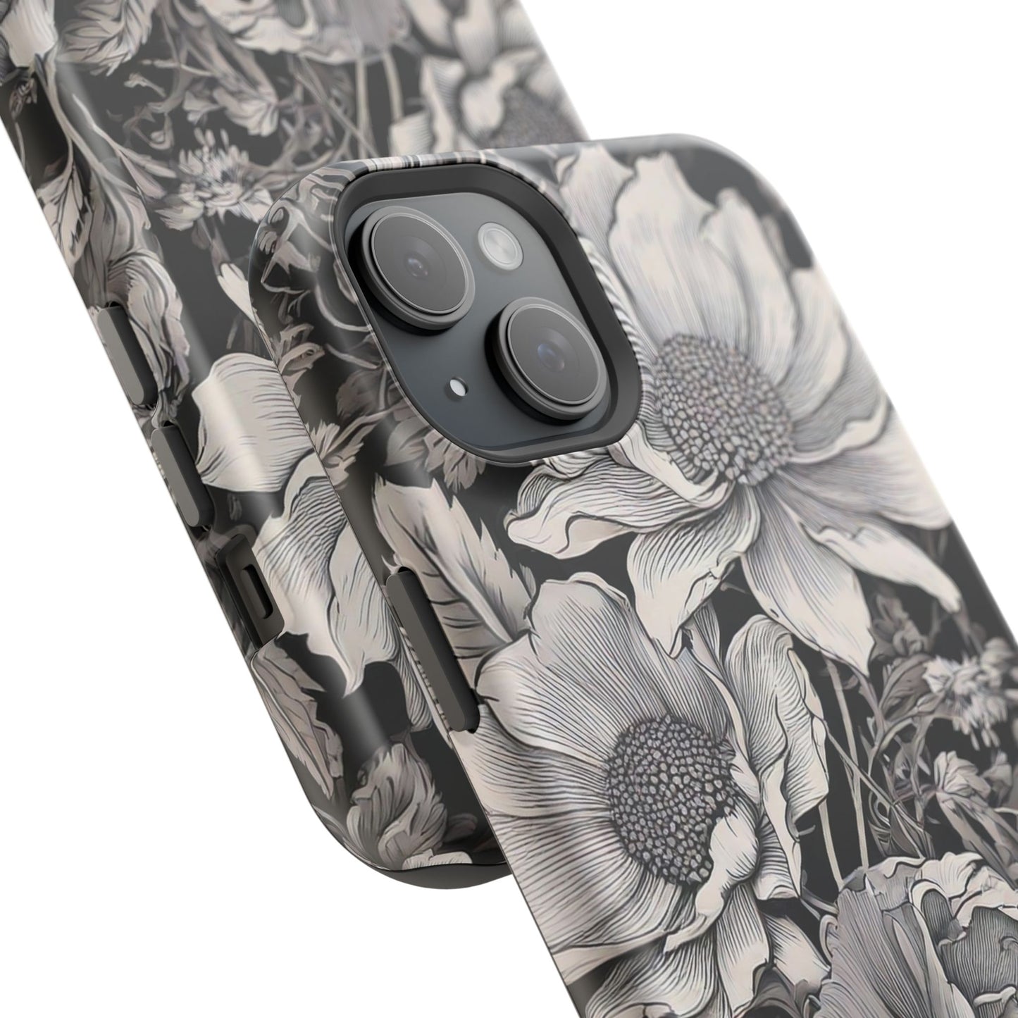 Black & White Floral Retro Phone Case, Phone Cover For iPhone 16 and More - Samsung S Series - Tough Case, Girly Phone Case Unique Gifts