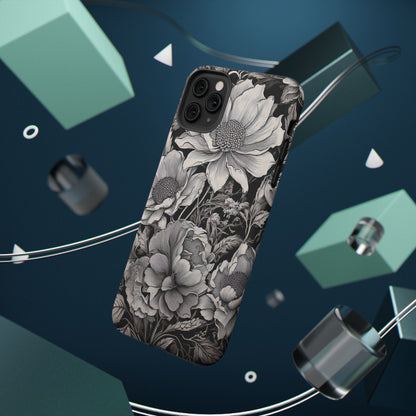 Black & White Floral Retro Phone Case, Phone Cover For iPhone 16 and More - Samsung S Series - Tough Case, Girly Phone Case Unique Gifts