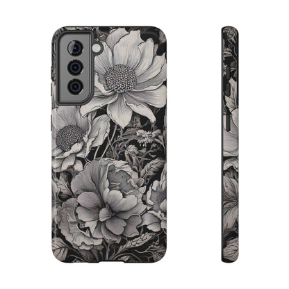 Black & White Floral Retro Phone Case, Phone Cover For iPhone 16 and More - Samsung S Series - Tough Case, Girly Phone Case Unique Gifts