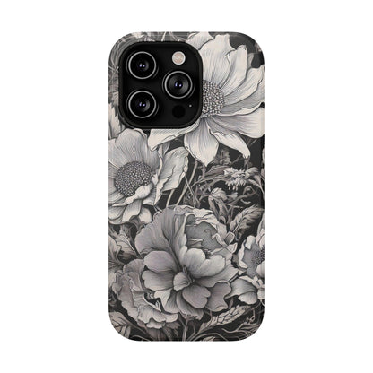 Black & White Floral Retro Phone Case, Phone Cover For iPhone 16 and More - Samsung S Series - Tough Case, Girly Phone Case Unique Gifts