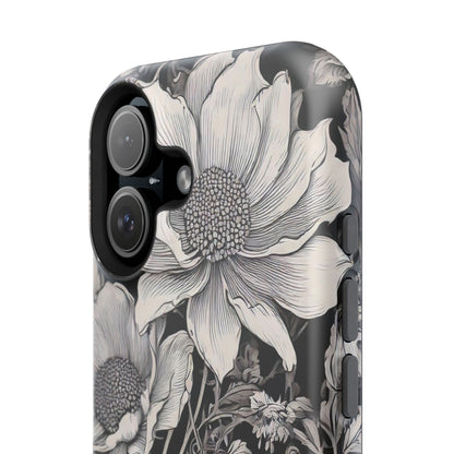 Black & White Floral Retro Phone Case, Phone Cover For iPhone 16 and More - Samsung S Series - Tough Case, Girly Phone Case Unique Gifts