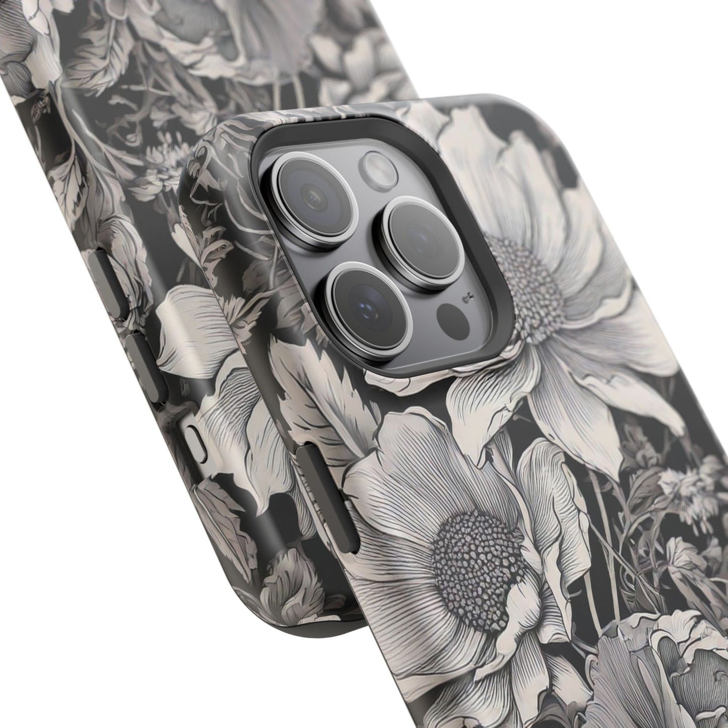 Black & White Floral Retro Phone Case, Phone Cover For iPhone 16 and More - Samsung S Series - Tough Case, Girly Phone Case Unique Gifts