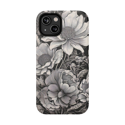 Black & White Floral Retro Phone Case, Phone Cover For iPhone 16 and More - Samsung S Series - Tough Case, Girly Phone Case Unique Gifts