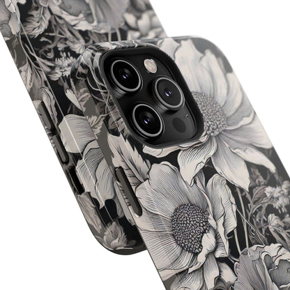 Black & White Floral Retro Phone Case, Phone Cover For iPhone 16 and More - Samsung S Series - Tough Case, Girly Phone Case Unique Gifts