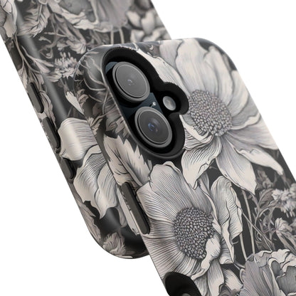 Black & White Floral Retro Phone Case, Phone Cover For iPhone 16 and More - Samsung S Series - Tough Case, Girly Phone Case Unique Gifts