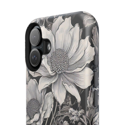 Black & White Floral Retro Phone Case, Phone Cover For iPhone 16 and More - Samsung S Series - Tough Case, Girly Phone Case Unique Gifts