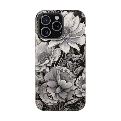 Black & White Floral Retro Phone Case, Phone Cover For iPhone 16 and More - Samsung S Series - Tough Case, Girly Phone Case Unique Gifts