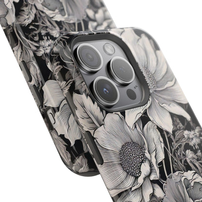 Black & White Floral Retro Phone Case, Phone Cover For iPhone 16 and More - Samsung S Series - Tough Case, Girly Phone Case Unique Gifts