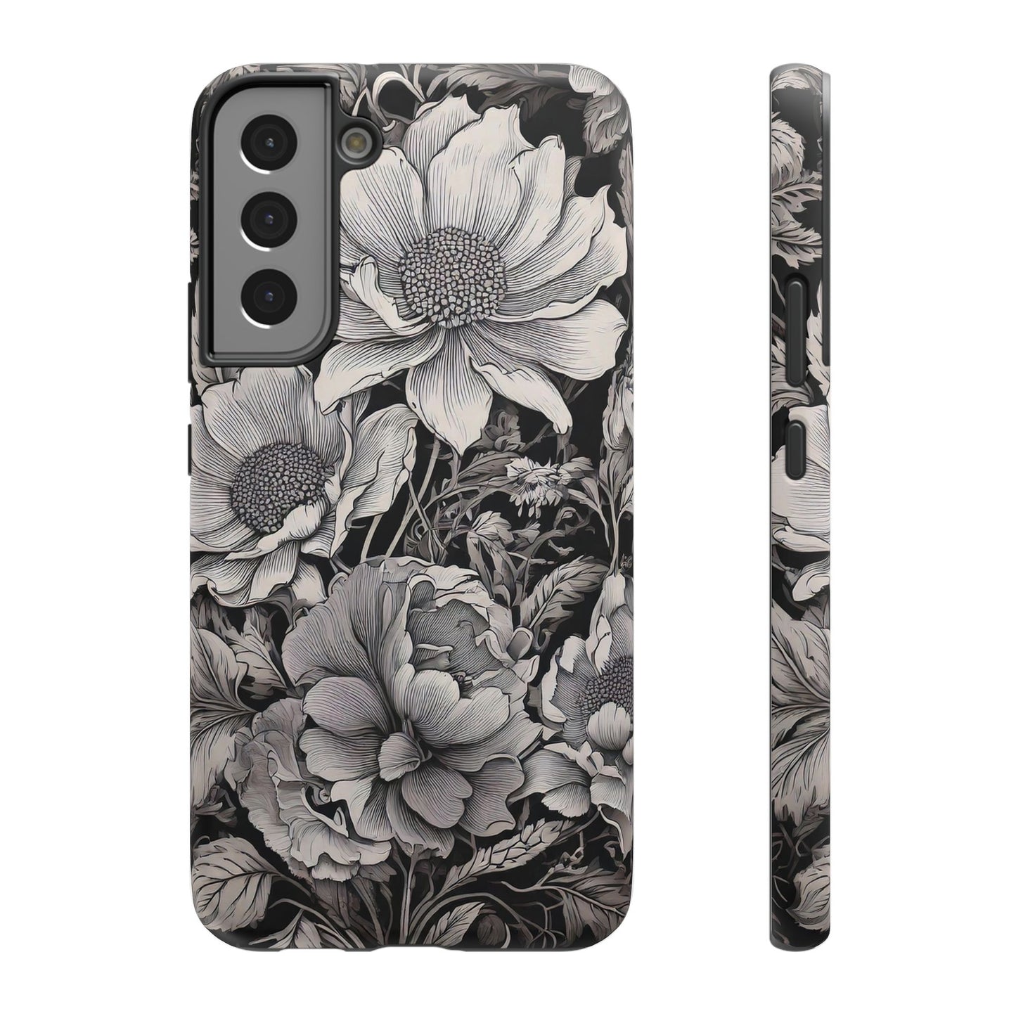 Black & White Floral Retro Phone Case, Phone Cover For iPhone 16 and More - Samsung S Series - Tough Case, Girly Phone Case Unique Gifts