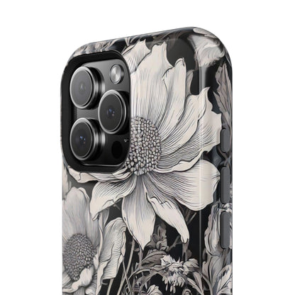 Black & White Floral Retro Phone Case, Phone Cover For iPhone 16 and More - Samsung S Series - Tough Case, Girly Phone Case Unique Gifts